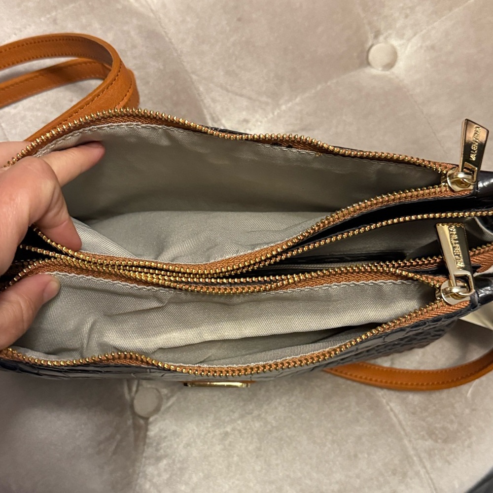 Classic Valentina Leather Croc-Textured Crossbody Bag in Black and Brown, new, - Picture 7 of 10